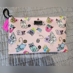Betsey Johnson Makeup Bag Cosmetic Printed Pebble Cats Pink NWT